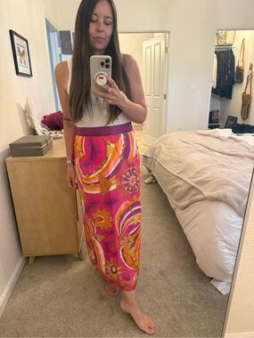 VINTAGE psychedelic 60s/70s vibrant Pink & Orange Retro Print Skirt Small